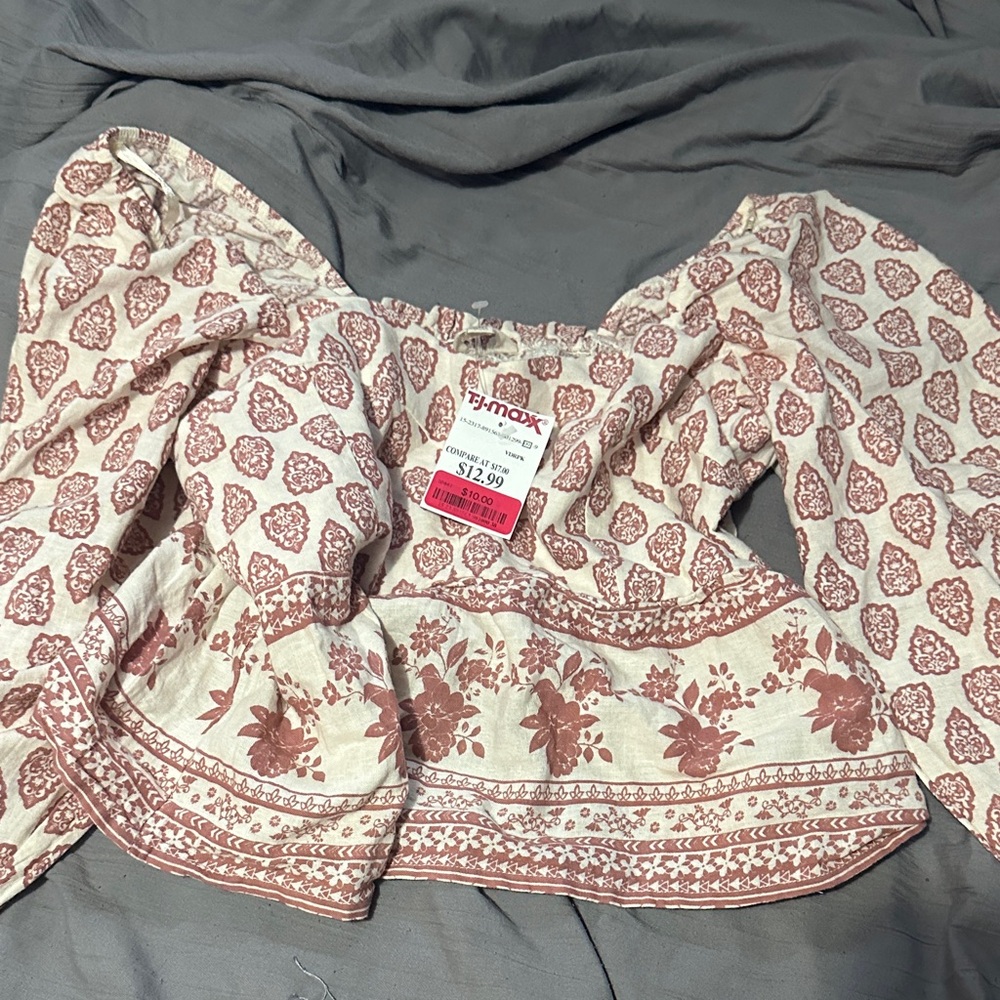 T.J.Maxx Blush Pink Boho Floral Peplum Blouse